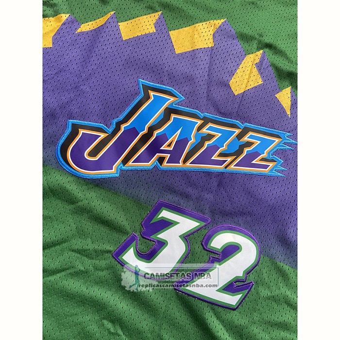 Camiseta Utah Jazz Karl Malone NO 32 Mitchell & Ness 1996-97 Verde